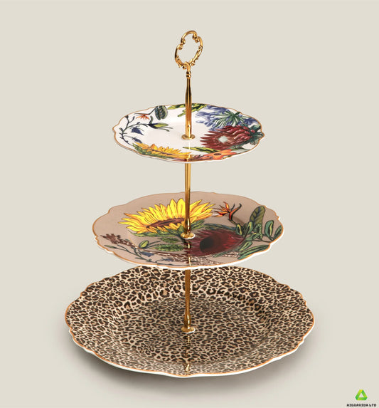 Colorful bone china three-tier dessert stand