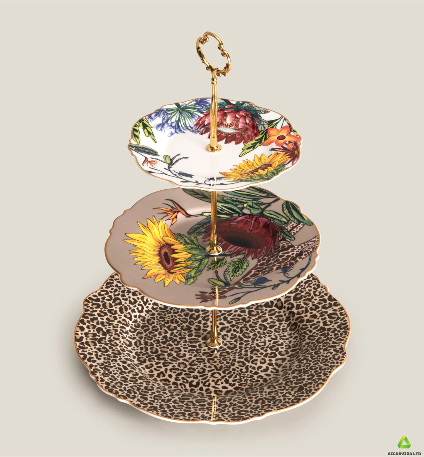 Colorful bone china three-tier dessert stand